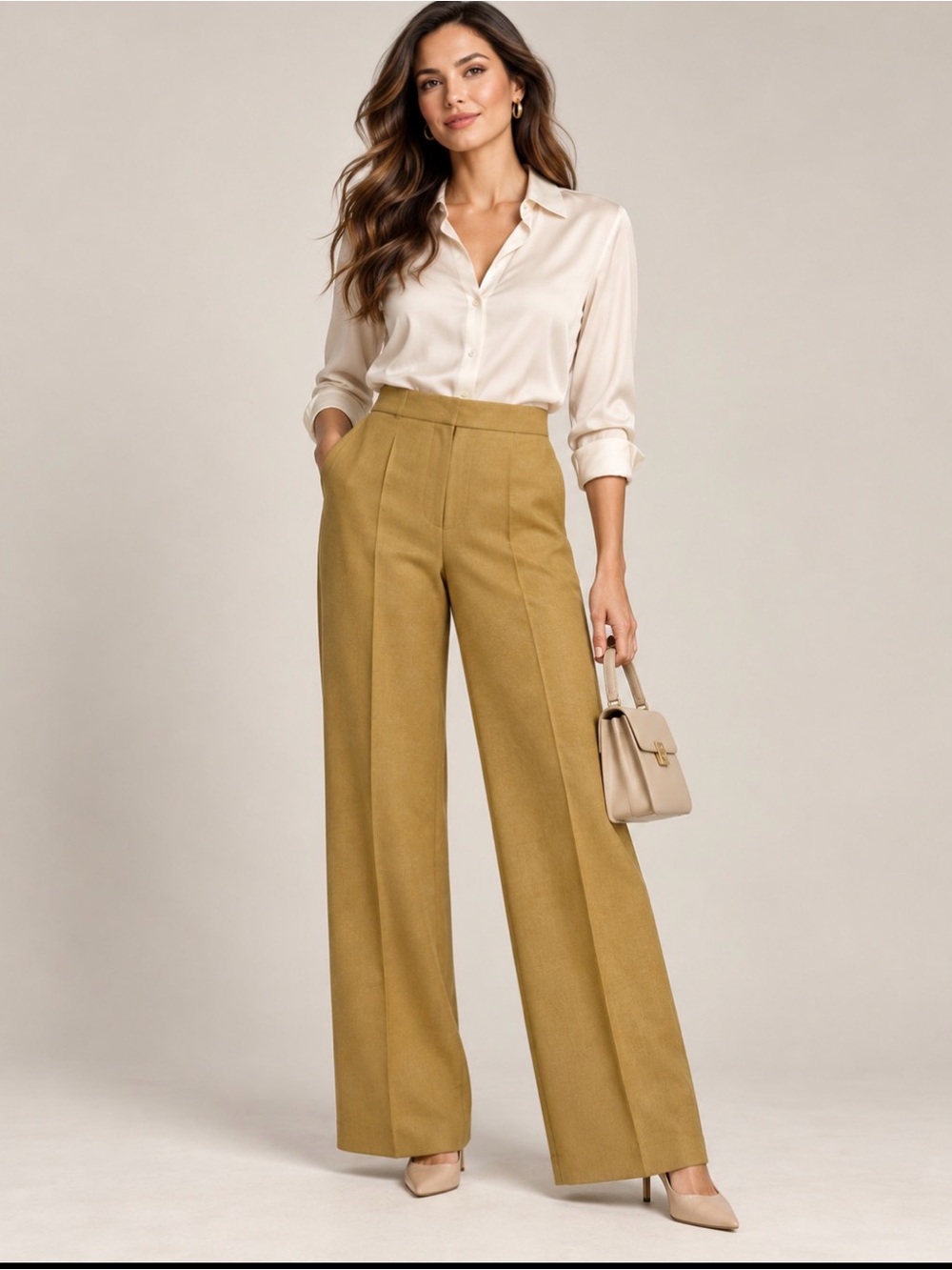 Kasper Wide-Leg High-Waist Pants in Mustard Gold